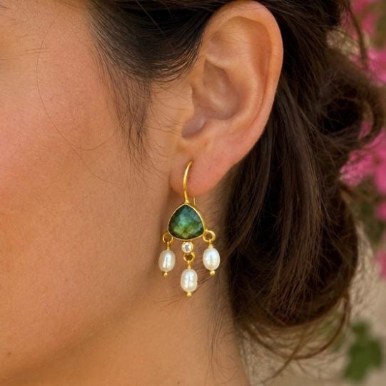 Celeste Gemstone & Pearl Drop Earrings