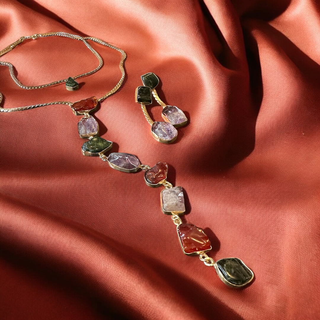 Athena’s Light Amethyst, Carnelian And Emerald Necklace