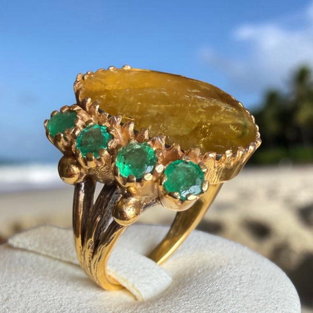 One-of-a-Kind Citrine & Emerald Statement Ring – 18K Gold Plated Sterling Silver