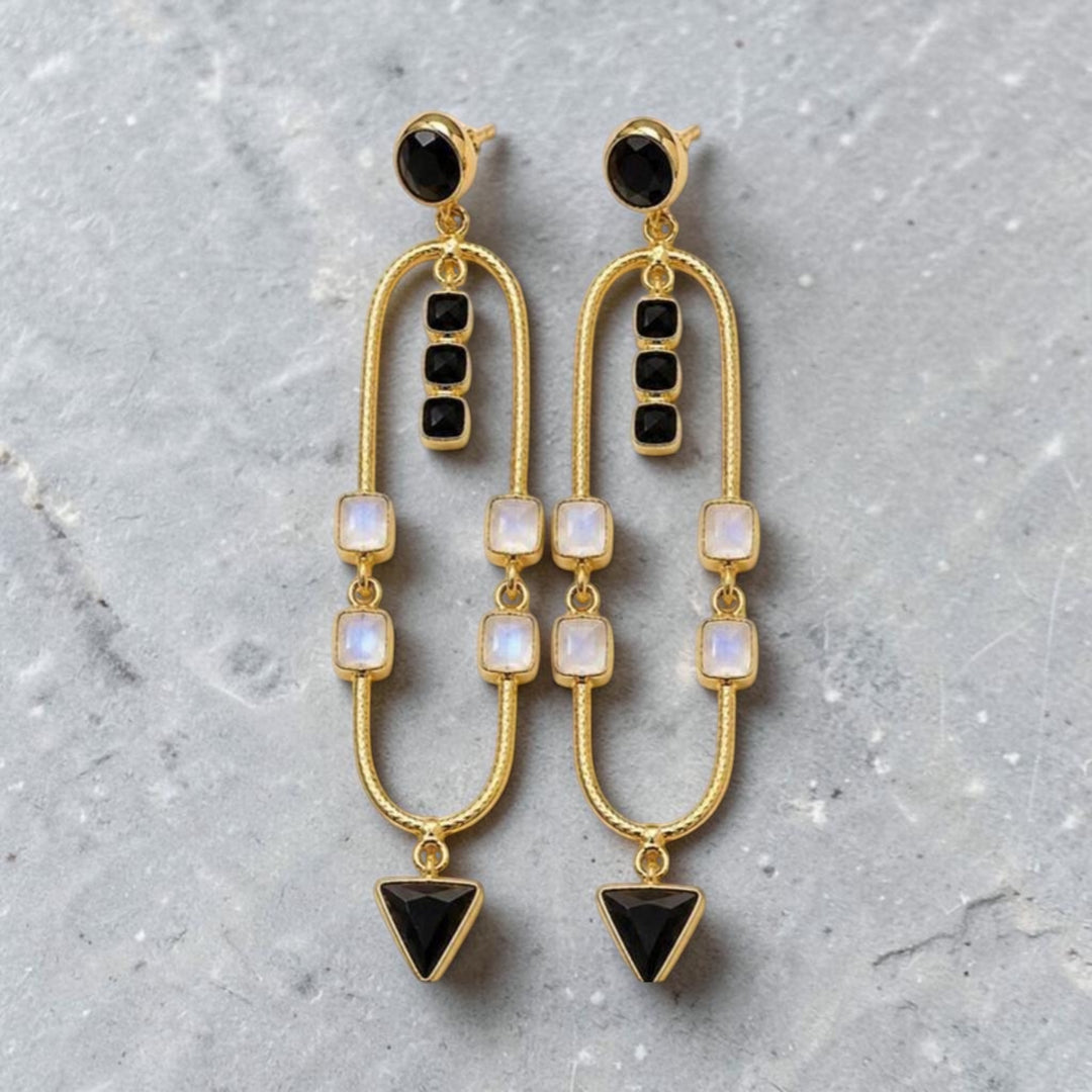 Aurelia Arch Earrings | Natural Gemstone Statement Earrings | 18K Gold Plated