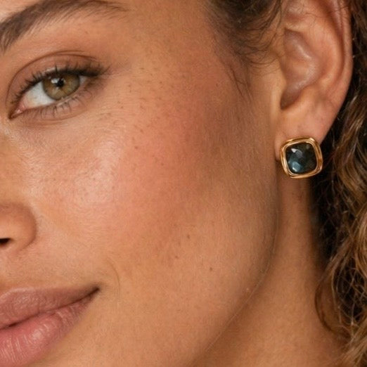 Aurora Glow Labradorite Square Stud Earrings
