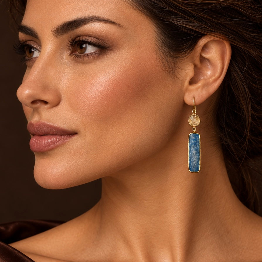 Ethnic Allure Citrine & Kyanite Silver and Gold plated  Earrings
