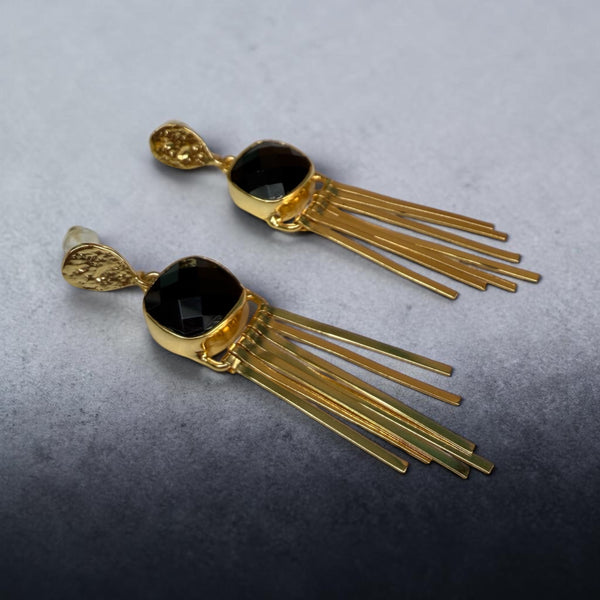Cosmic Flame Earrings Gold Statement with Black Obsidian