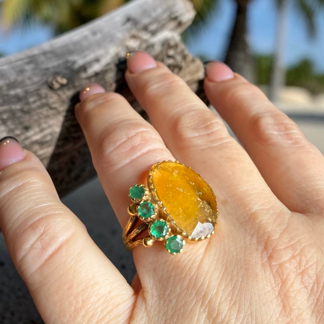 One-of-a-Kind Citrine & Emerald Statement Ring – 18K Gold Plated Sterling Silver