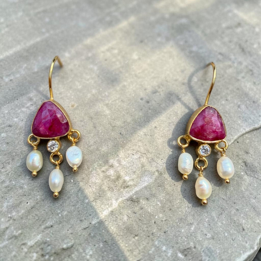 Celeste Gemstone & Pearl Drop Earrings