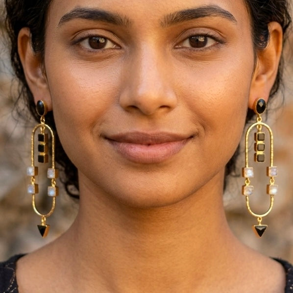 Aurelia Arch Earrings | Natural Gemstone Statement Earrings | 18K Gold Plated