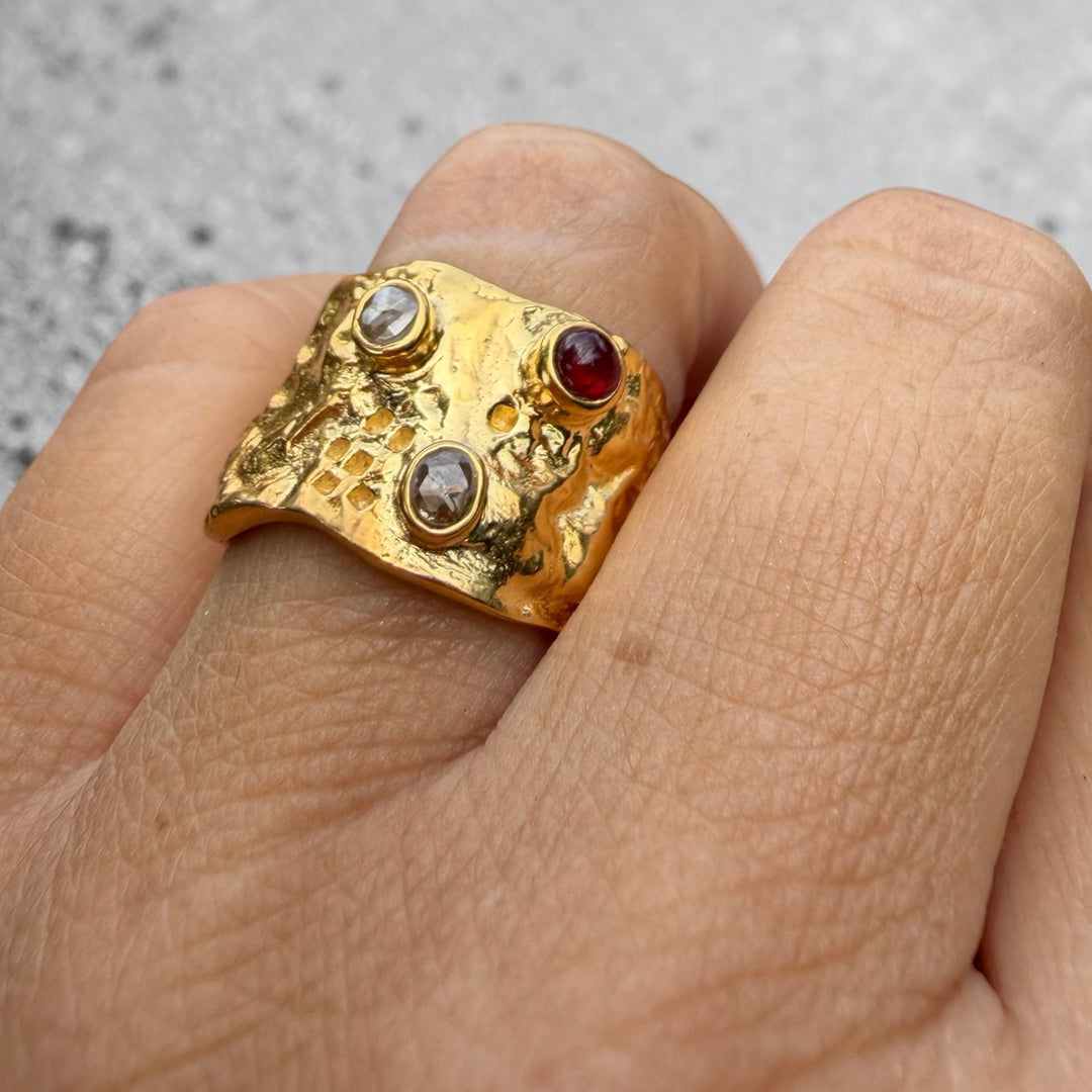 The Byzantine Relic Garnet Cabochon & Topaz Ring
