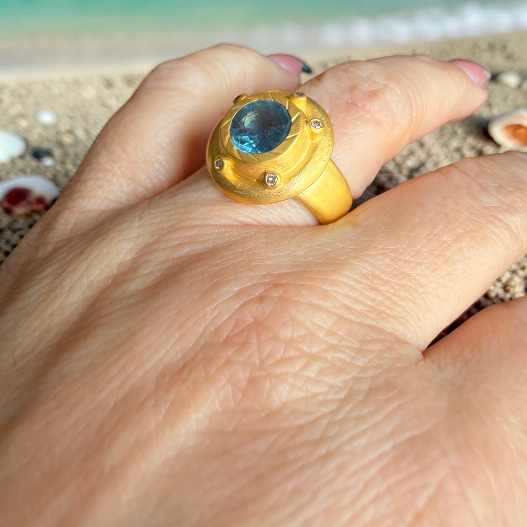 One-of-a-Kind Kyanite & Diamond Statement Ring – 18K Gold Plated Sterling Silver
