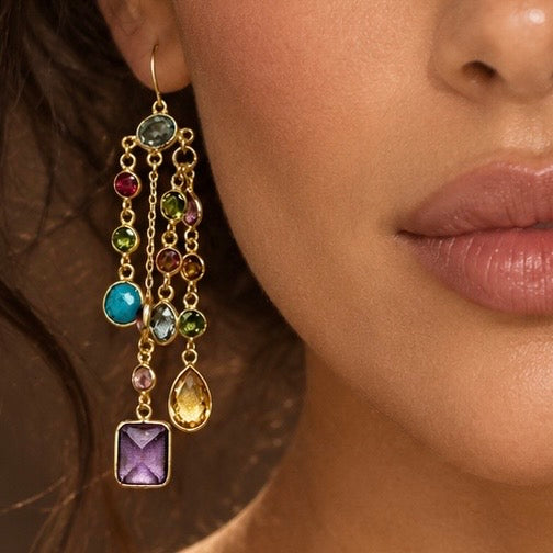 Zarif Cascading Mixed Gemstone Earrings
