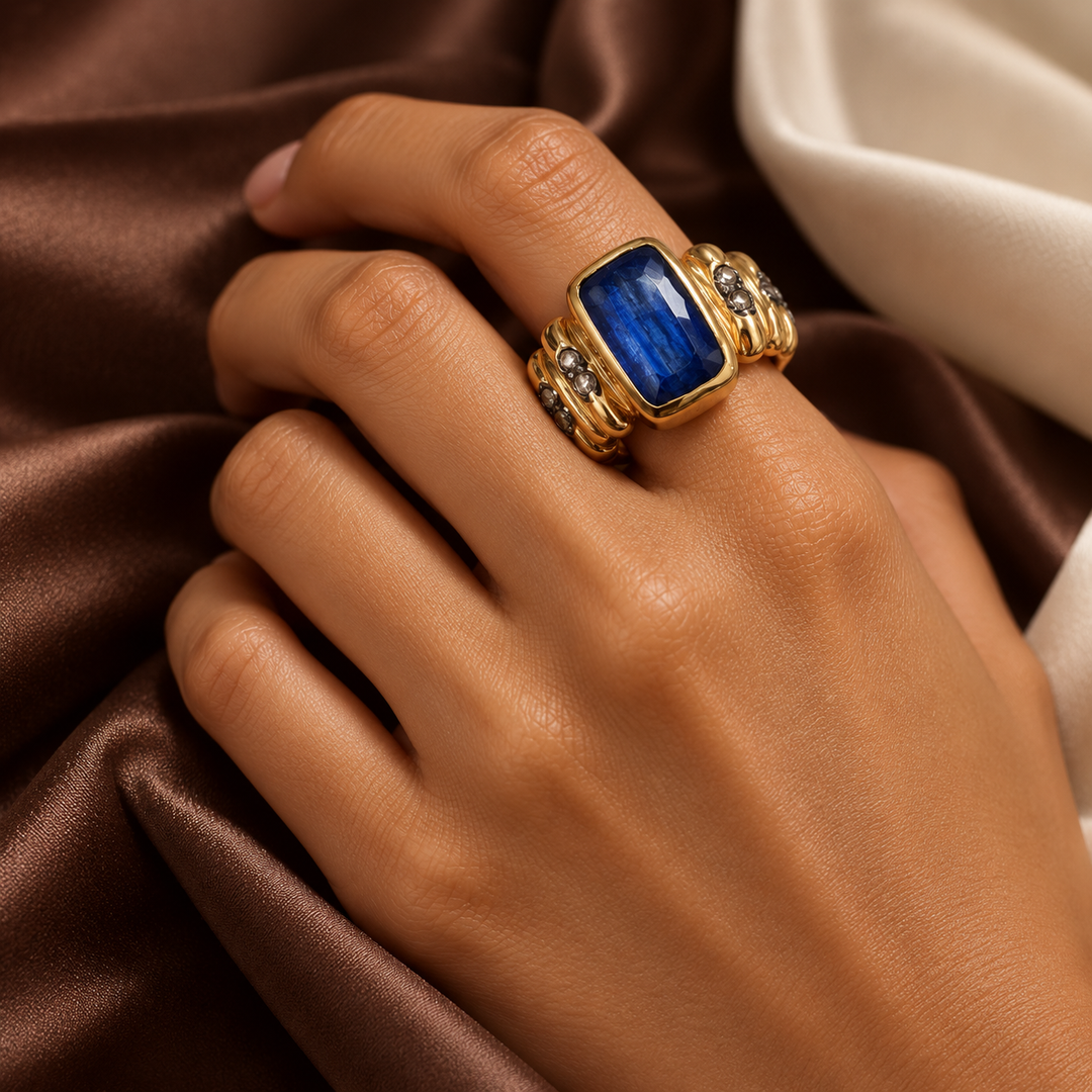 The Kyanite Empress Ring | Kyanite & Diamond Statement Ring