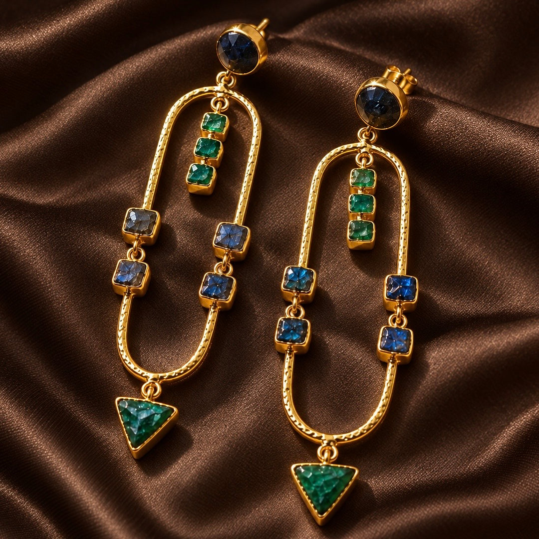 Aurelia Arch Earrings – Natural Labradorite & Emerald