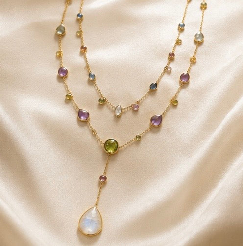 Zarif Rainbow Moonstone & Mixed Tourmaline Layered Necklace