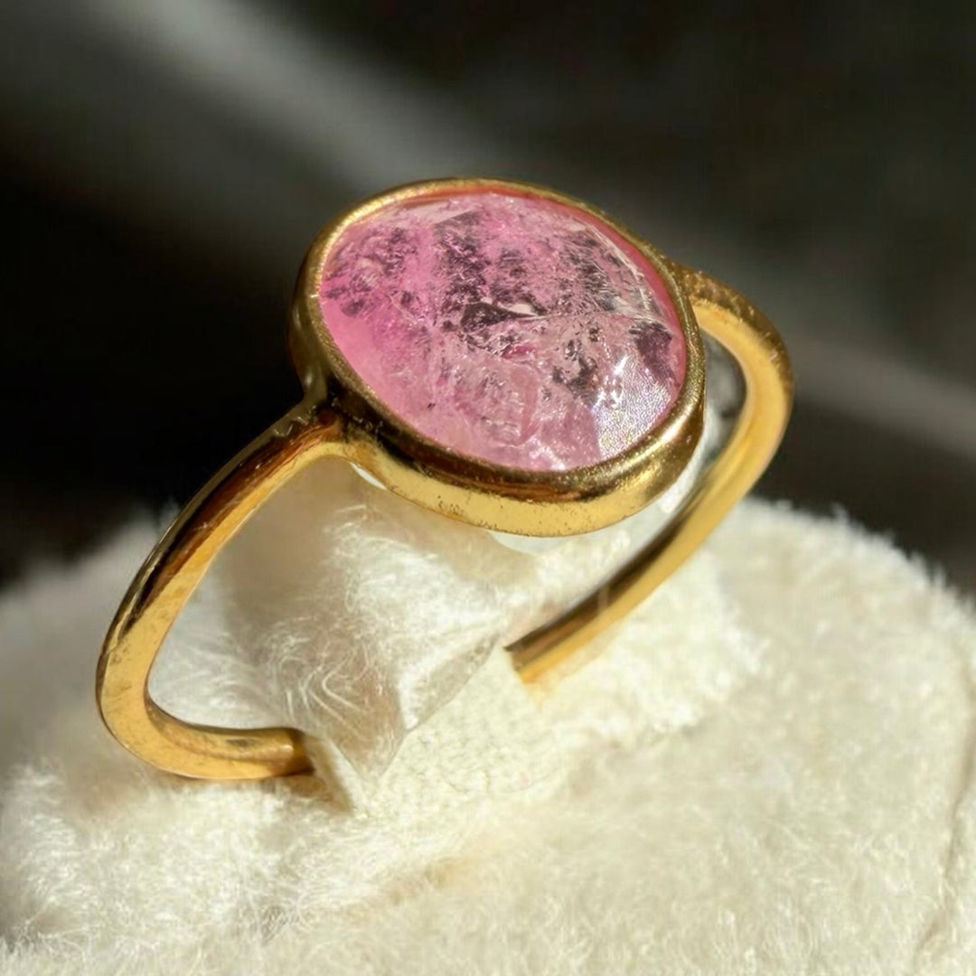 Natural Pink Tourmaline Ring – 18K Gold Vermeil