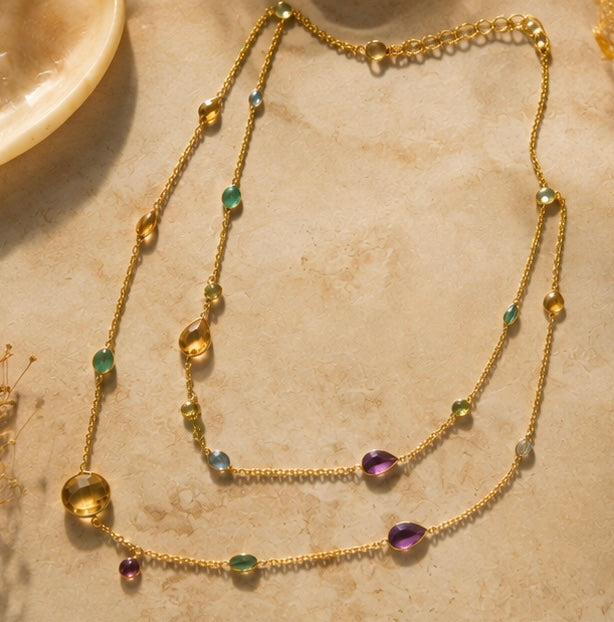 Zarif Golden Aura – Citrine, Amethyst & Mixed Tourmaline Layered Necklace