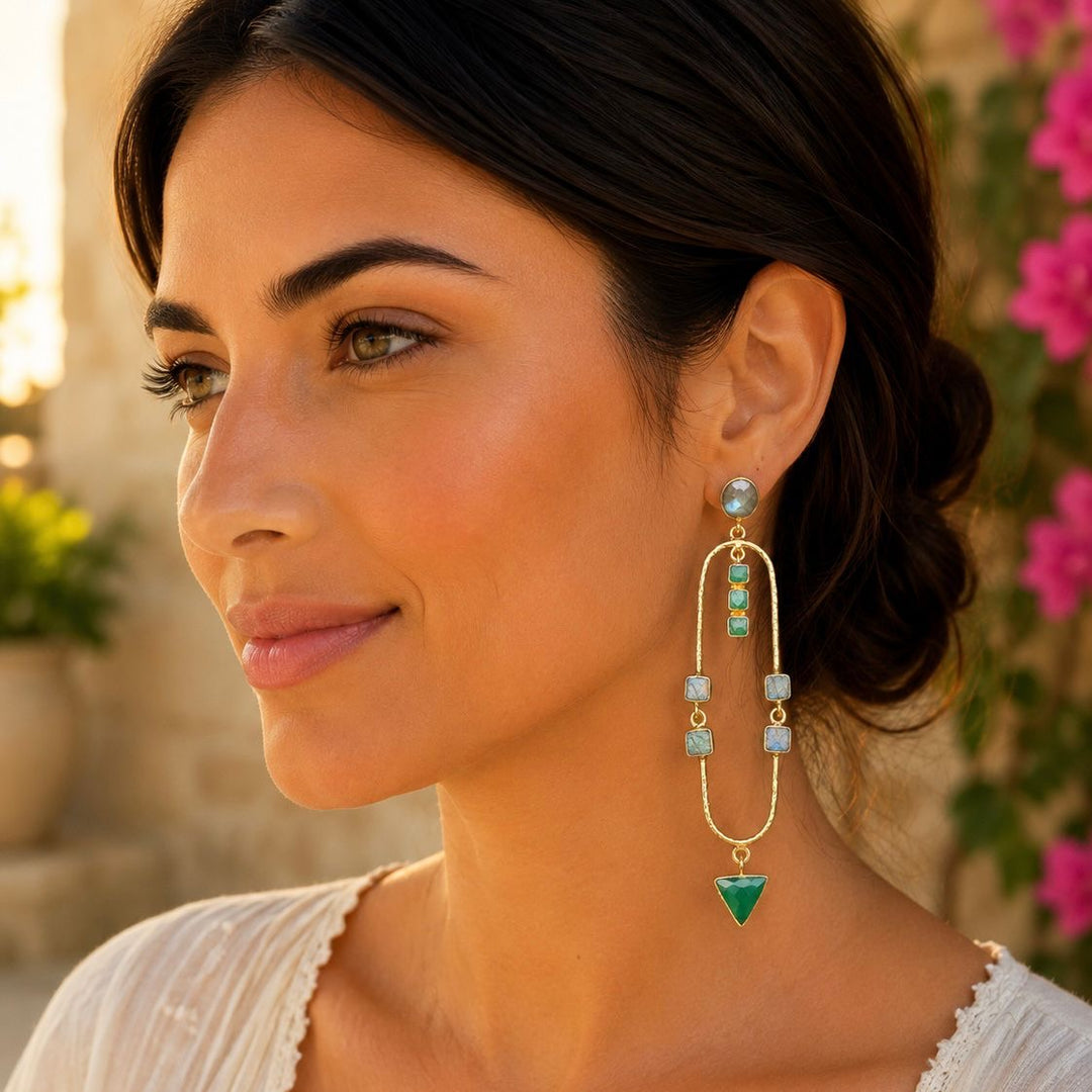 Aurelia Arch Labradorite And Emerald Earrings