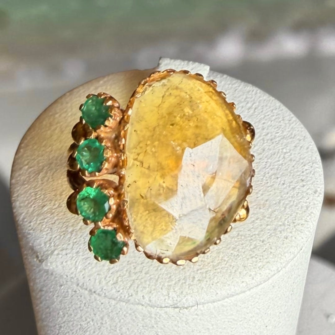 One-of-a-Kind Citrine & Emerald Statement Ring – 18K Gold Plated Sterling Silver