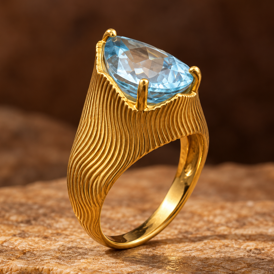 The Gilded Desert Ring | Pear Blue Topaz