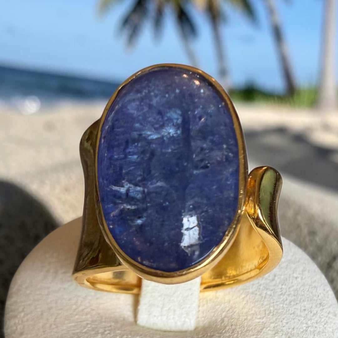 One-of-a-Kind Tanzanite Wraparound Statement Ring – 18K Gold Plated Sterling Silver