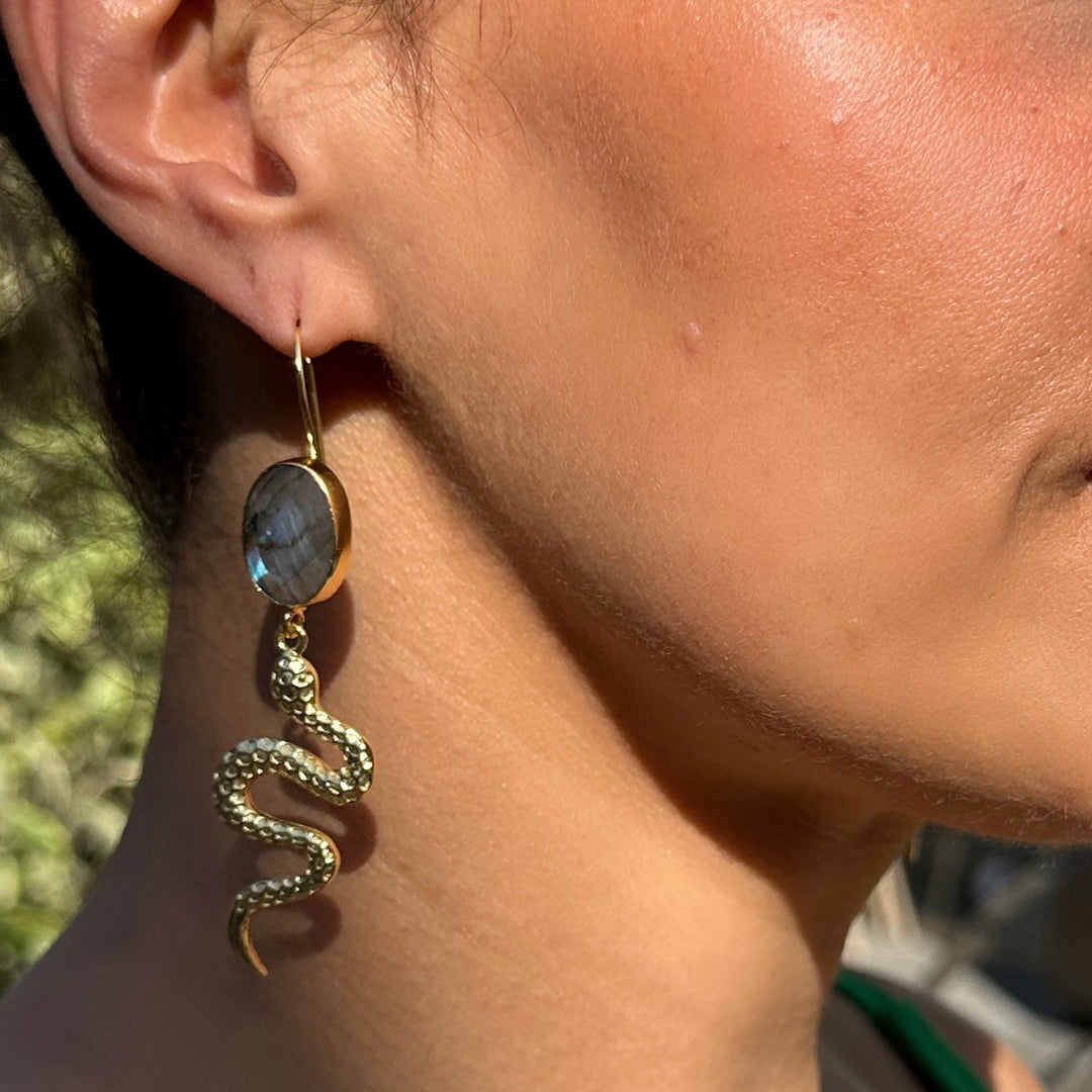 Labradorite Snake Earrings