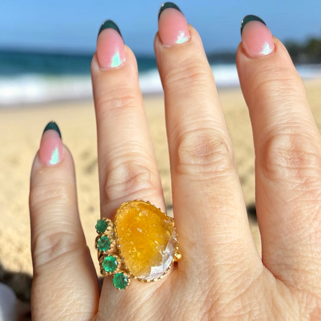 One-of-a-Kind Citrine & Emerald Statement Ring – 18K Gold Plated Sterling Silver
