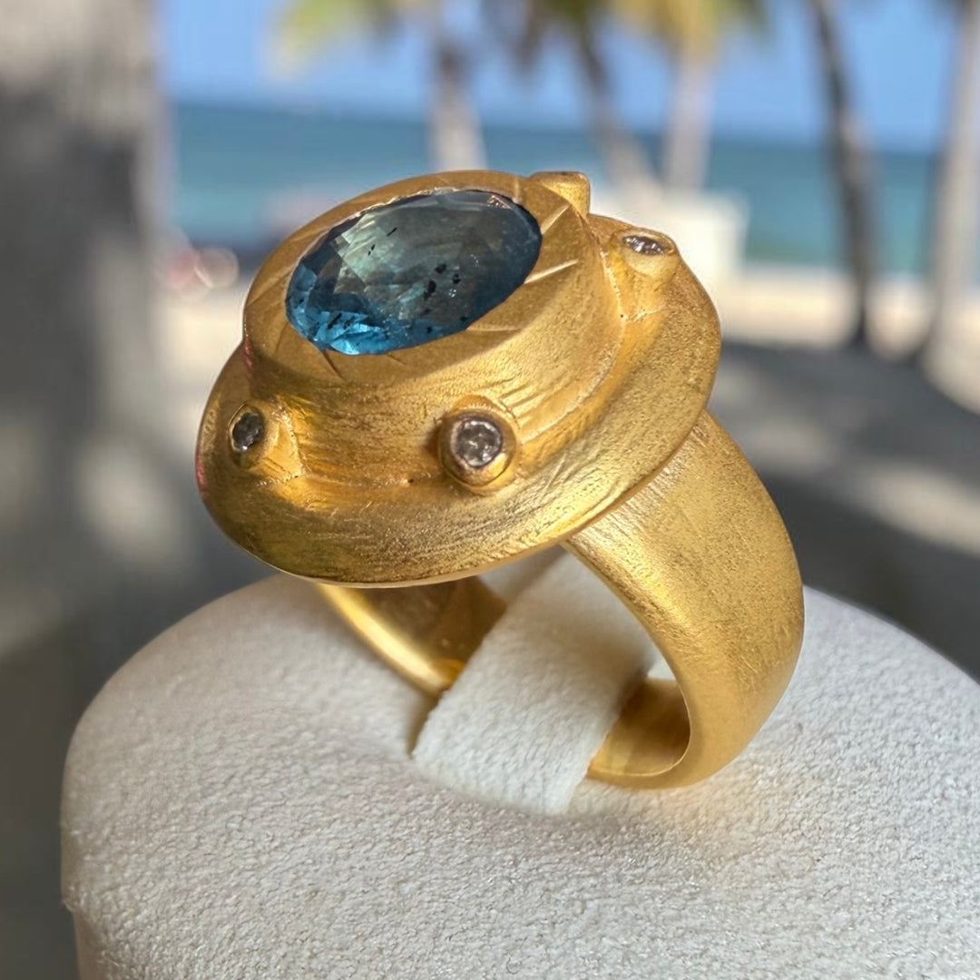 One-of-a-Kind Kyanite & Diamond Statement Ring – 18K Gold Plated Sterling Silver