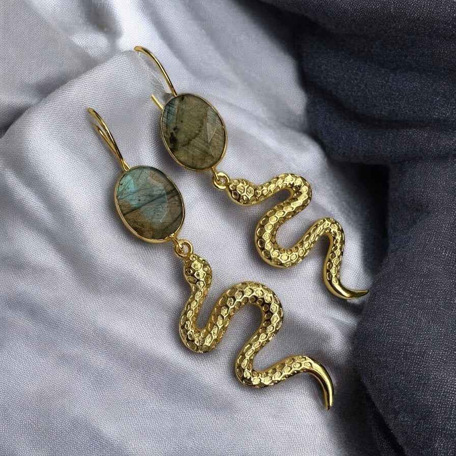 Labradorite Snake Earrings