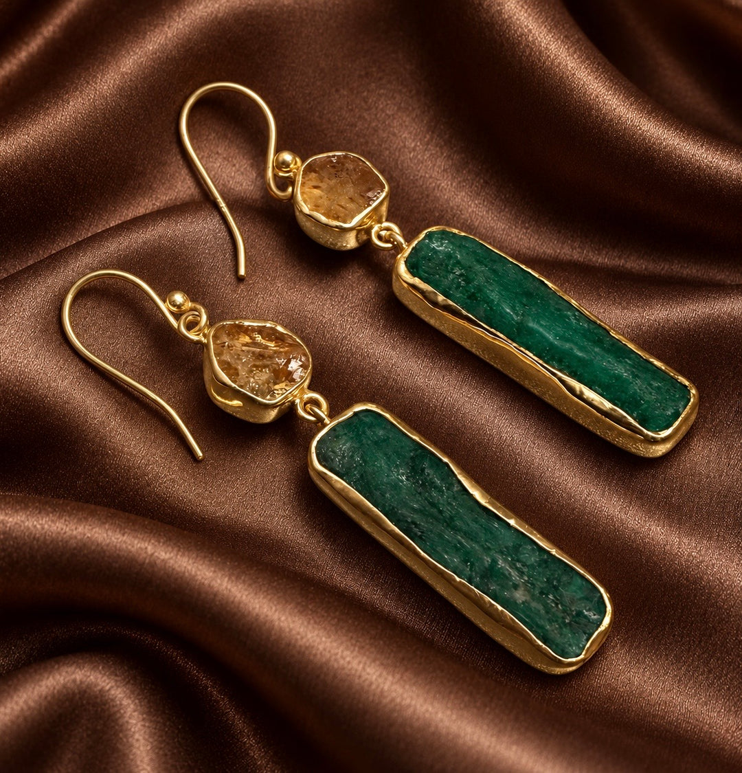 Ethnic Allure Citrine & Emerald Silver &Gold plated Earrings