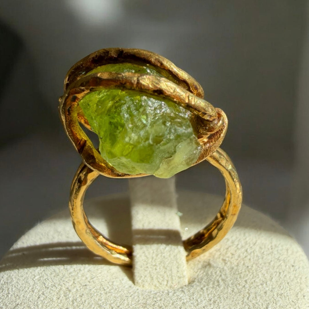 Raw Peridot Statement Ring – 18K Gold Plated Sterling Silver