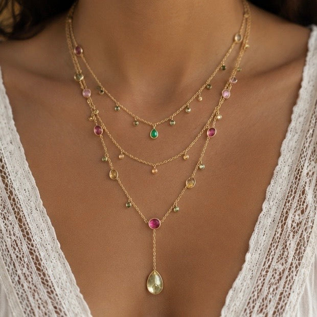 Zarif Three-Layer Mixed Tourmaline Necklace