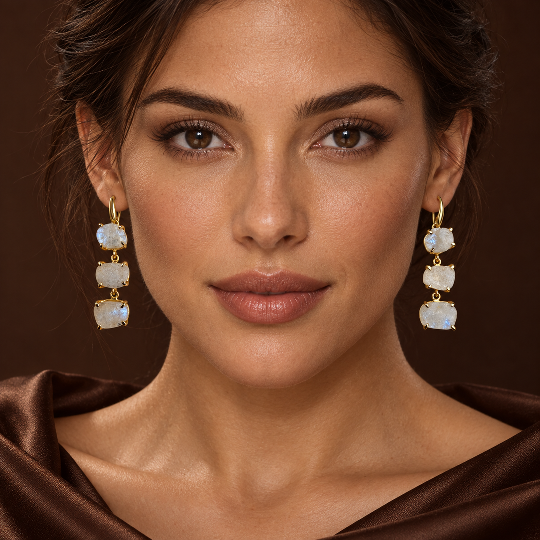 Three Tier Raw Crystal Drop Earrings
Moonstone