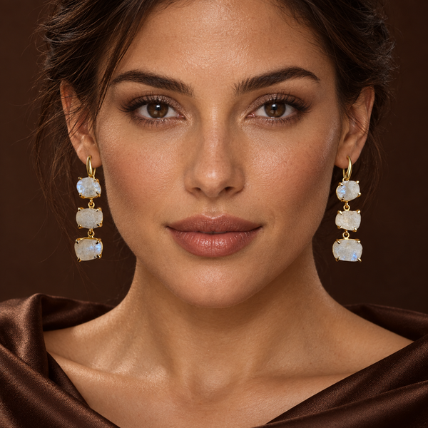 Three Tier Raw Crystal Drop Earrings
Moonstone