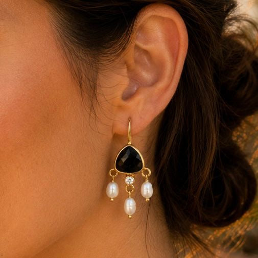 Celeste Gemstone & Pearl Drop Earrings