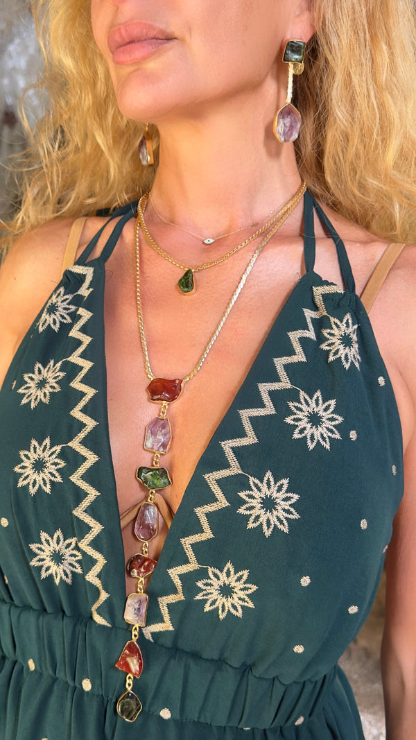Athena’s Light Amethyst, Carnelian And Emerald Necklace