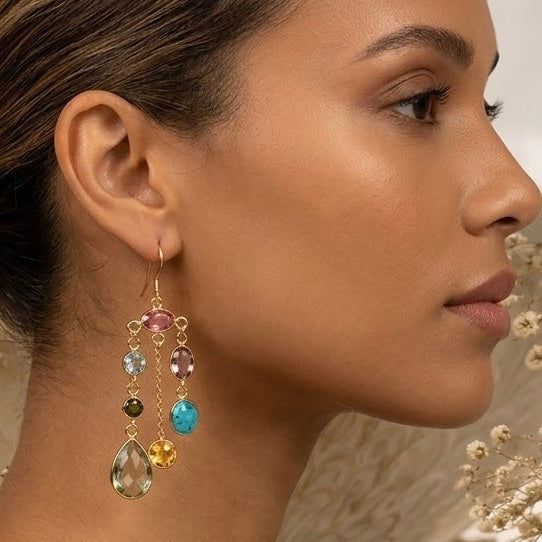 Zarif Turquoise, Topaz & Tourmaline Chandelier Earrings