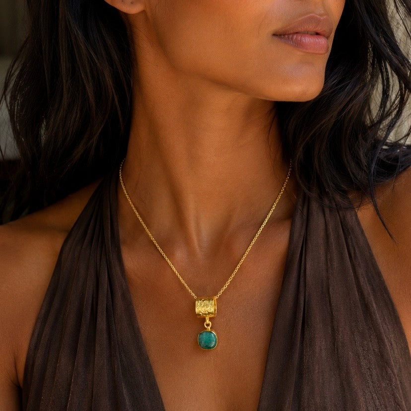 Emerald Whisper Natural Emerald Pendant Necklace – 18K Gold Plated