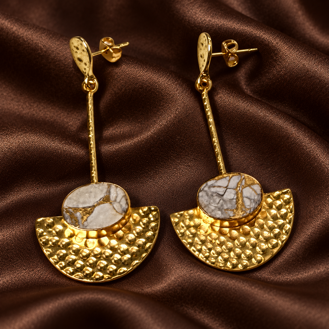 Hammered Mojave Drop Earrings White Howlite