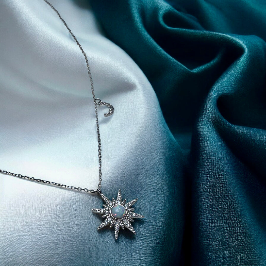 When The Sun Meets The Moon Opal Silver Pendant Necklace