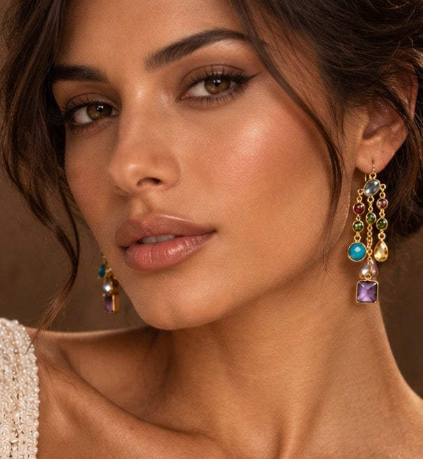 Zarif Cascading Mixed Gemstone Earrings