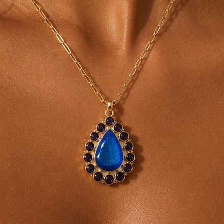 Solar Bloom | Blue Agate Druzy & Amethyst Statement Necklace