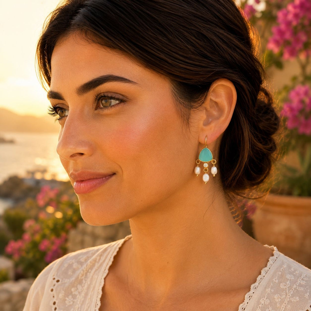 Celeste Gemstone & Pearl Drop Earrings