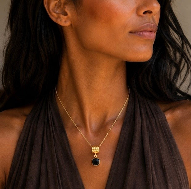 Obsidian Whisper Necklace | Black Obsidian 18K Gold Plated Pendant