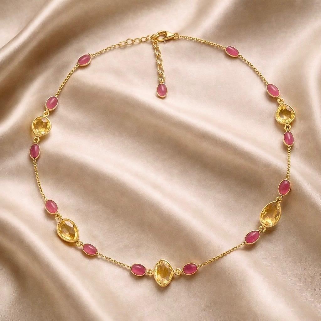 Zarif Ruby and Citrine Necklace Gold Necklace