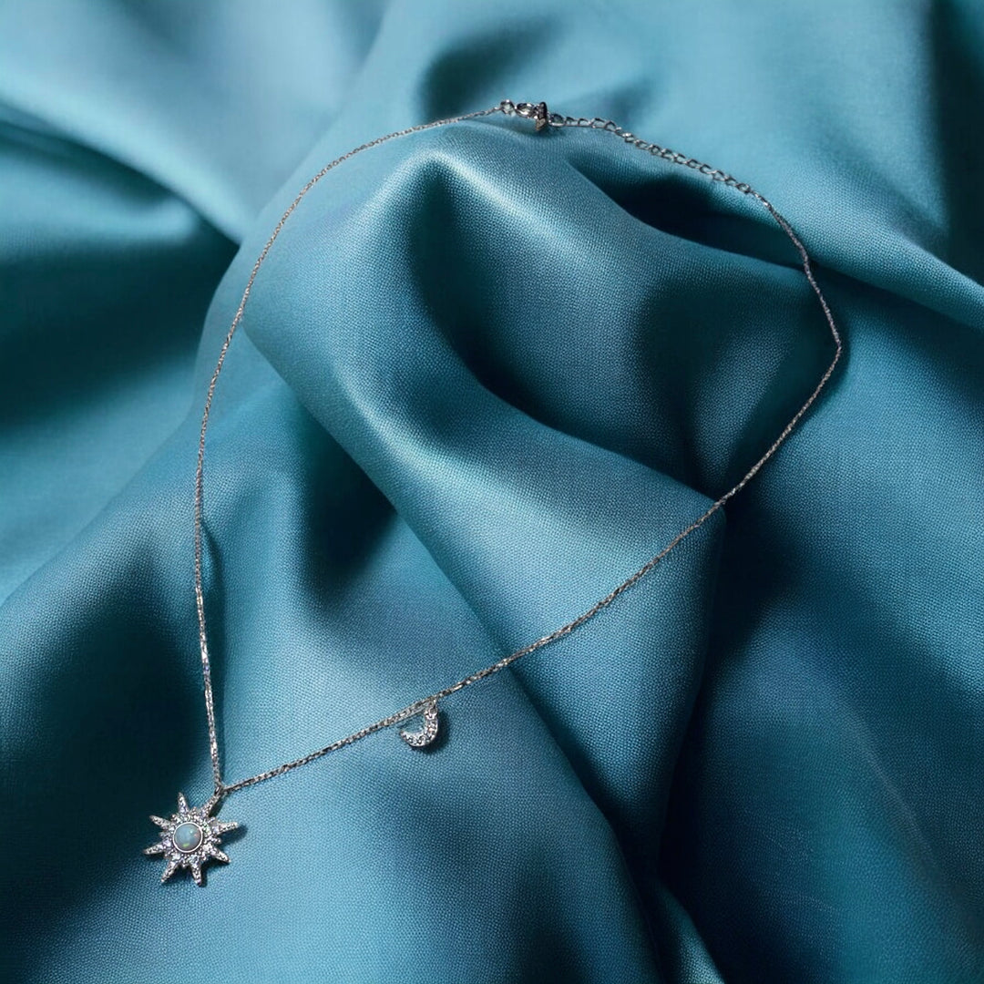 When The Sun Meets The Moon Opal Silver Pendant Necklace