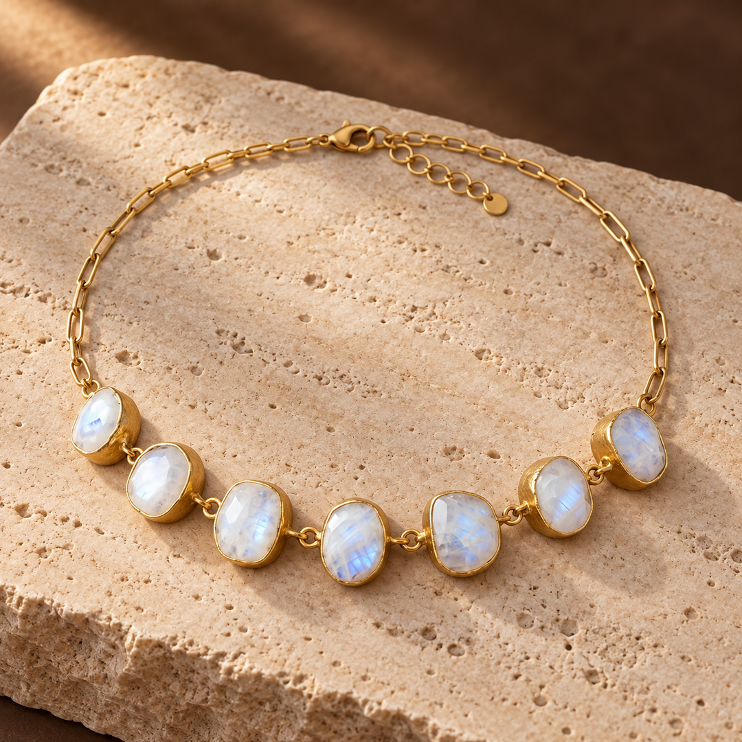 Seven-Stone Rainbow Moonstone Choker