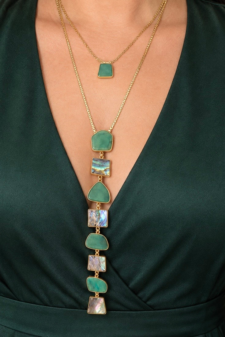 Athena’s Light Turquoise And Abalone Necklace Set