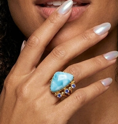 Tide of Tranquility
Larimar and Tanzanite Ring