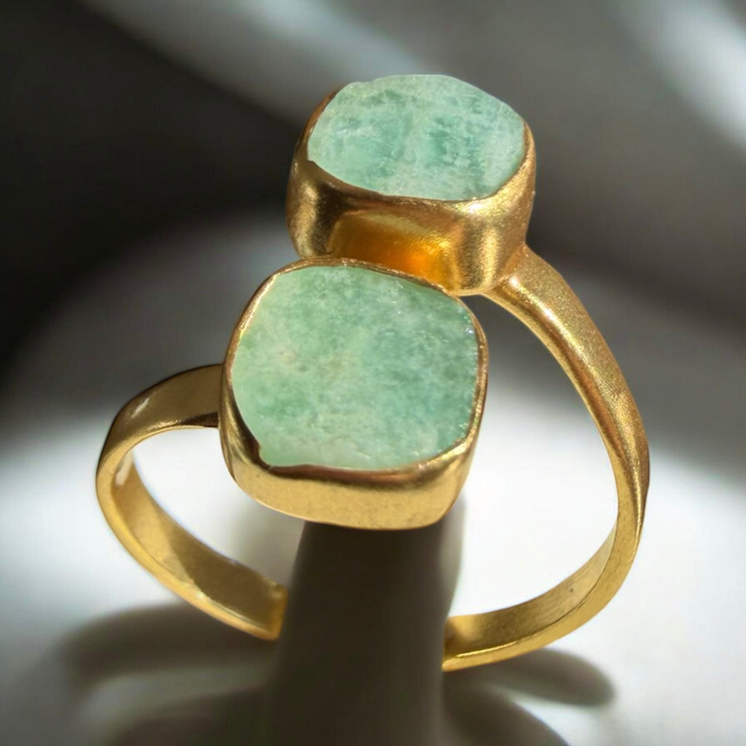 Double Stone Wrap Around  Ring 925 Sterling Silver 18K Gold Plated