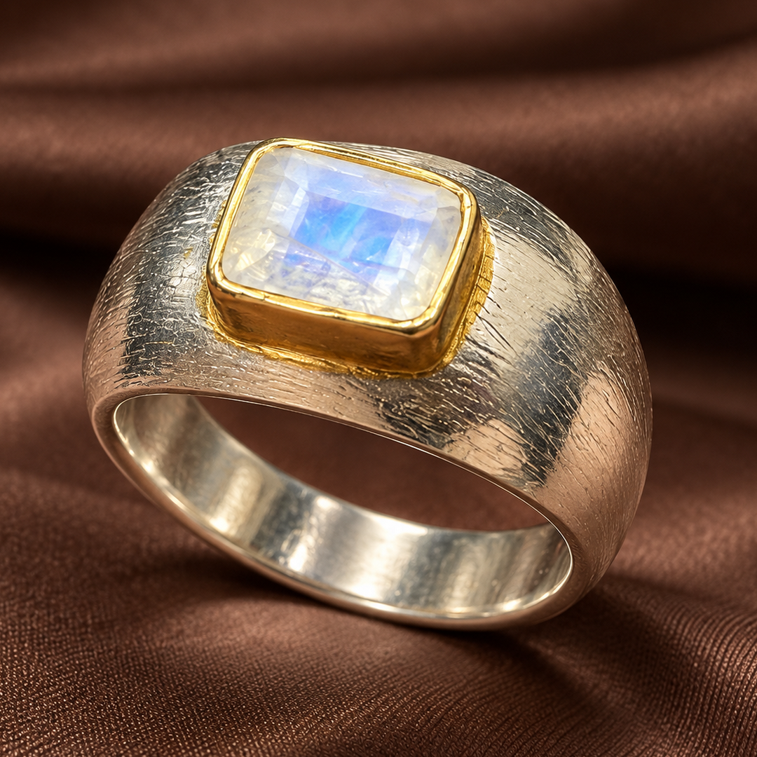Rainbow Moonstone Sovereign Ring