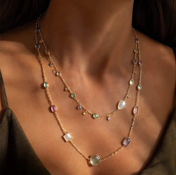 Zarif Rainbow Moonstone, Tourmaline & Topaz Layered Necklace