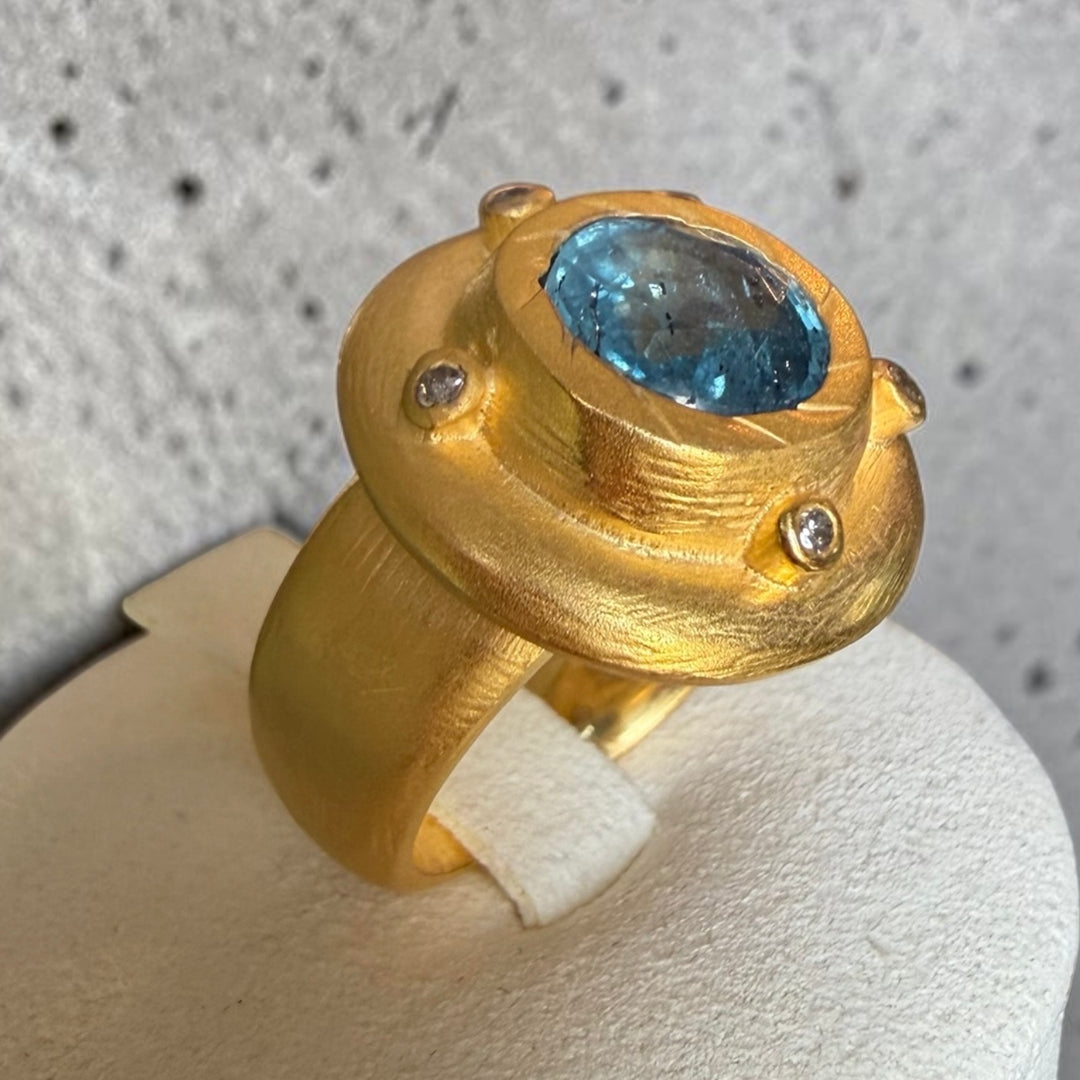 One-of-a-Kind Kyanite & Diamond Statement Ring – 18K Gold Plated Sterling Silver